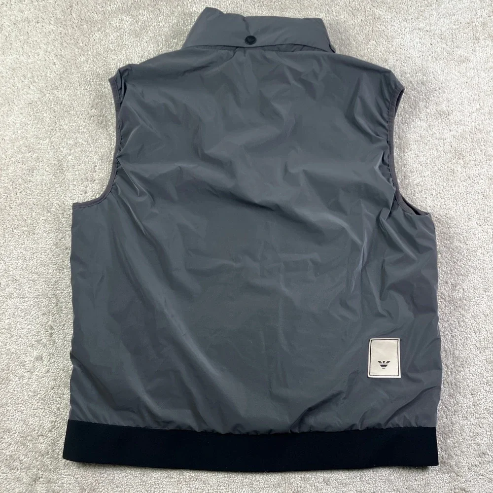 Emporio Armani Mens 3XL Puffer Wind Vest Gray Travel Quilted Packable Hooded